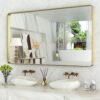 22x30 Inch Bronze Bathroom Mirror for Vanity, Brushed Bronze Metal Frame Mirror for Wall, Rounded Rectangle Bronze Frame Mirror with Tempered Glass, Anti-Rust (Horizontal/Vertical)