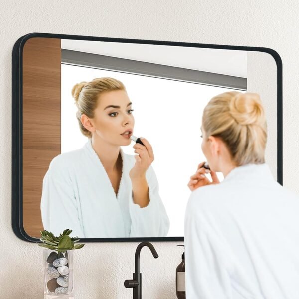 Bathroom Wall Mirror -20x28 Vanity Mirrors Large Wall-Mounted Makeup Mirror Over Sink for Bedroom/Farmhouse/Entrance, Black Rectangle Framed Anti-Rust Shatterproof Mirrors