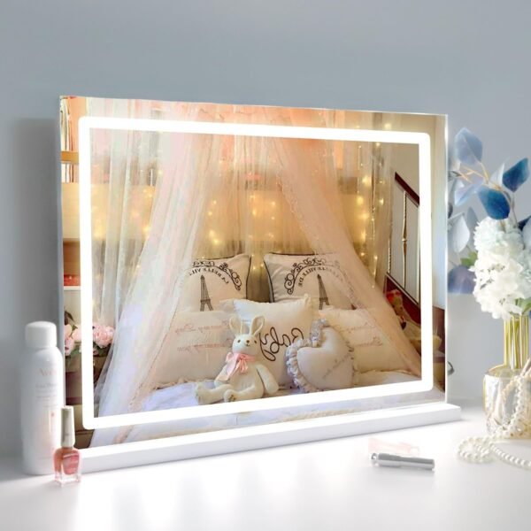 71iFR_oVC0L._AC_SL1500.jpg Vanity Mirror Makeup Mirror with Lights,10X Lens,22.8"x 18.1" Hollywood Lighted Vanity Mirror with 15 Dimmable LED Bulbs,3 Color Modes,Touch Control for Bedroom,Tabletop or Wall-Mounted