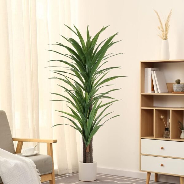 Dracaena Indoor Plant 4ft Tall Faux Plant Indoor Large Fake Plants Potted Yucca Tree Tropical Floor Plant Artificial Silk Palm Trees for Home Office Store Decor Housewarming Gift