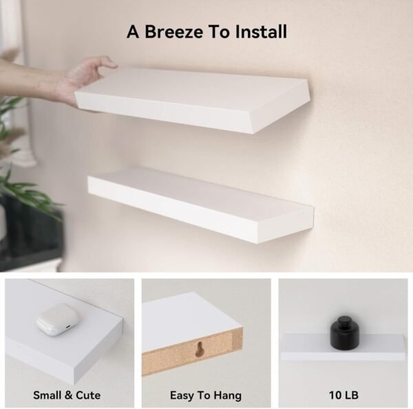 14.9 in White Floating Shelves Set of 2, Wall Mounted Small Shelves, Modern Hanging Shelf for Wall Decor, Display Wall Storage Shelves for Living Room, Bedroom, Bathroom, Kitchen - White