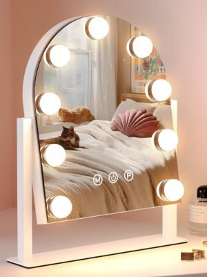Makeup Mirror with Lights, Vanity Mirror with Lights, Lighted Makeup Mirror, 3 Color Modes, Dimmable Light,360° Rotation