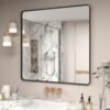 20x30 Silver Bathroom Mirror, Silver Wall Mirror for Vanity, Brushed Metal Framed Rectangle Mirror, Anti-Rust, Brushed Nickel,Shatterproof, Round Corners(Horizontally/Vertically)