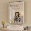 22x30 Inch Bronze Bathroom Mirror for Vanity, Brushed Bronze Metal Frame Mirror for Wall, Rounded Rectangle Bronze Frame Mirror with Tempered Glass, Anti-Rust (Horizontal/Vertical)
