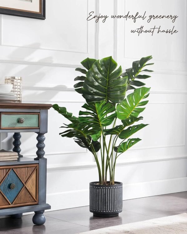 Artificial Monstera Plant 4FT Tall Fake Swiss Cheese Potted Faux Tropical Floor Plants Indoor Decorative House Palm Trees for Home Office Living Room Decor
