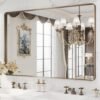 22x30 Inch Bronze Bathroom Mirror for Vanity, Brushed Bronze Metal Frame Mirror for Wall, Rounded Rectangle Bronze Frame Mirror with Tempered Glass, Anti-Rust (Horizontal/Vertical)
