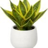 Fake Snake Plant 16" Faux Potted Plant Artificial Snake Plant with White Ceramic Pot Sansevieria Plant Perfect for House Modern Living Room Office Housewarming Gift Indoor Decor