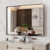 22x30 Inch Bronze Bathroom Mirror for Vanity, Brushed Bronze Metal Frame Mirror for Wall, Rounded Rectangle Bronze Frame Mirror with Tempered Glass, Anti-Rust (Horizontal/Vertical)