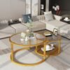 Marble Coffee Table, Faux Marble Top Rectangular Coffee Table with Gold Metal Frame, 2 Tier Living Room Table for Living Room, Office, Balcony, 40 Inch, White and Gold