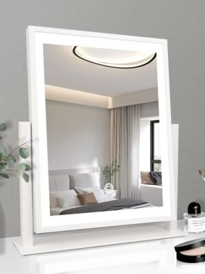 Classic Lighted Vanity Mirror 16in Makeup Mirror with Dimmable White Tabletop Mount Home Mirror with Dimmable LED Lights Thanksgiving Wedding Birthday Gift Touch Control, and 360 Rotation