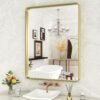 22x30 Inch Bronze Bathroom Mirror for Vanity, Brushed Bronze Metal Frame Mirror for Wall, Rounded Rectangle Bronze Frame Mirror with Tempered Glass, Anti-Rust (Horizontal/Vertical)