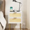 Rattan Nightstand, Drawer Dresser for Bedroom, Small Side Table with Drawer, Bedside Furniture, Night Stand, End Table with Gold Frame for Bedroom, Living Room, White