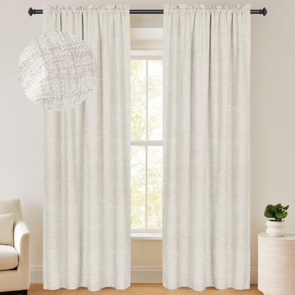 100% Blackout Shield Linen Blackout Curtains 84 Inches Long 2 Panels Set, Blackout Curtains for Bedroom, Thermal Insulated Rod Pocket Window Curtains & Drapes Living Room, 50W X 84L, Beige