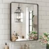 22x30 Inch Bronze Bathroom Mirror for Vanity, Brushed Bronze Metal Frame Mirror for Wall, Rounded Rectangle Bronze Frame Mirror with Tempered Glass, Anti-Rust (Horizontal/Vertical)