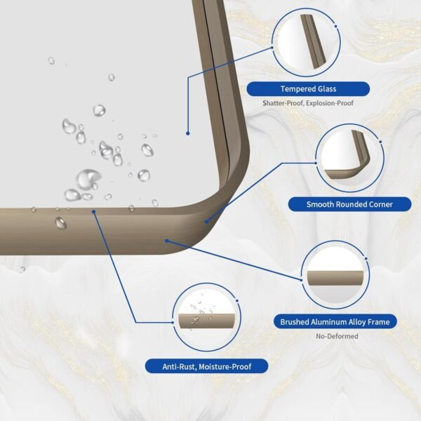 22x30 Inch Bronze Bathroom Mirror for Vanity, Brushed Bronze Metal Frame Mirror for Wall, Rounded Rectangle Bronze Frame Mirror with Tempered Glass, Anti-Rust (Horizontal/Vertical)