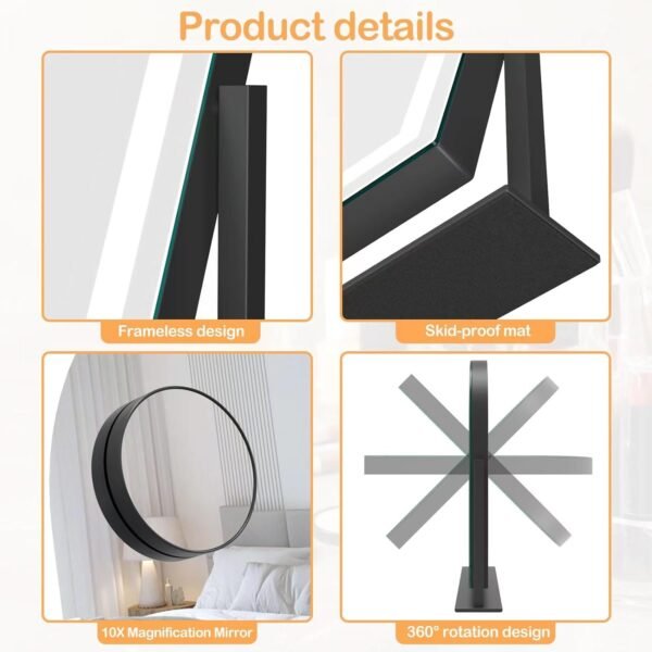 Makeup Vanity Mirror with Lights 15.2" Large LED Lighted Mirror, Hollywood Make Up Mirror with Lighting for Bedroom Tabletop, Smart Touch, Detachable 10X Magnification 360° Rotation, (White)