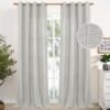Natural Linen Curtains 63 Inch Length 2 Panels Bronze Grommet Linen Textured Short Window Drapes Light Filtering for Living Room Bedroom, 52 X 63 Inch
