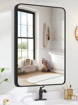 Bathroom Wall Mirror -20x28 Vanity Mirrors Large Wall-Mounted Makeup Mirror Over Sink for Bedroom/Farmhouse/Entrance, Black Rectangle Framed Anti-Rust Shatterproof Mirrors