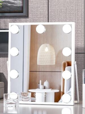 Hollywood Vanity Mirror with Lights, Vanity Makeup Mirror with 9 LED Bulbs, 3 Color Lighting Modes, U-Shaped Bracket, Smart Touch Control