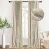 100% Blackout Curtains for Bedroom, Thermal Insulated Linen Blackout Curtains 96 Inch Length 2 Panels Set, Back Tab/Rod Pocket Room Darkening Curtains for Bedroom, Nursery -Oatmeal,W50 X L96