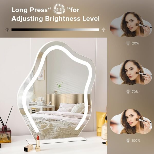Vanity Mirror with Lights 17.7" X 21.6" Irregular Cute Cloud Lighted Makeup Mirror with Dimmable 3 Light Modes Esthetics Hollywood Mirror for Tabletop Wall-Mounted Bedroom Beauty Salon