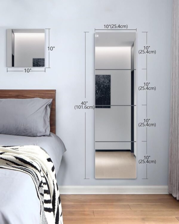 Wall Mirrors for Bedroom Door,Unbreakable Full Length Wall Mirror Tiles,shatterproof Mirror for Kids 4 Pack 10" x10,Workout for Home Gym Body,Closet Mirror Wall,Home Gym Mirror