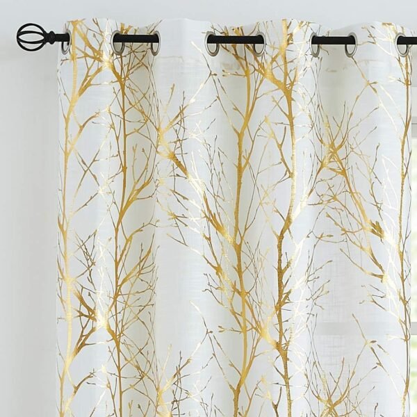 Tree Print Yellow Grey and White Curtains for Living Room Windows - Linen Textured Grommet Branches Pattern Window Treatment Set for Bedroom - 50" W x 96" L - (2 Panels)