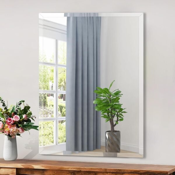 16x24 inch Beveled Bathroom Mirror, Rectangle Frameless Mirror, 1" Polished Beveled Edge Wall Mirror, Beveled Square Mirror for Bathroom, Living Room, Bedroom
