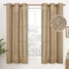 Natural Linen Curtains 63 Inch Length 2 Panels Bronze Grommet Linen Textured Short Window Drapes Light Filtering for Living Room Bedroom, 52 X 63 Inch