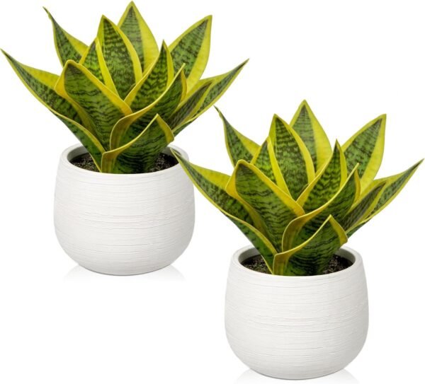 Fake Snake Plant 16" Faux Potted Plant Artificial Snake Plant with White Ceramic Pot Sansevieria Plant Perfect for House Modern Living Room Office Housewarming Gift Indoor Decor