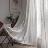Boho Curtains Semi-Blackout Window Curtains 84 Inch 2 Pannels for Living Room, Linen Tassels Farmhouse Curtains with Embroidery for Bedroom Rod Pocket Draperies 52" W x 84" L,Off White