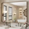 22x30 Inch Bronze Bathroom Mirror for Vanity, Brushed Bronze Metal Frame Mirror for Wall, Rounded Rectangle Bronze Frame Mirror with Tempered Glass, Anti-Rust (Horizontal/Vertical)
