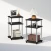 3-Tier Open Storage Nightstand, 1-Pack, Plastic Poles, Sonoma Oak/White