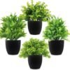 rtificial Potted Plants Mini Fake Plants in Pots, 4 Pack Medium Eucalyptus Potted Faux Decorative Grass Plant with White Plastic Pot for Home Decor, Indoor, Office, Desk, Table Decoration