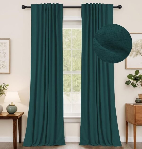100% Blackout Curtains for Bedroom, Thermal Insulated Linen Blackout Curtains 96 Inch Length 2 Panels Set, Back Tab/Rod Pocket Room Darkening Curtains for Bedroom, Nursery -Oatmeal,W50 X L96