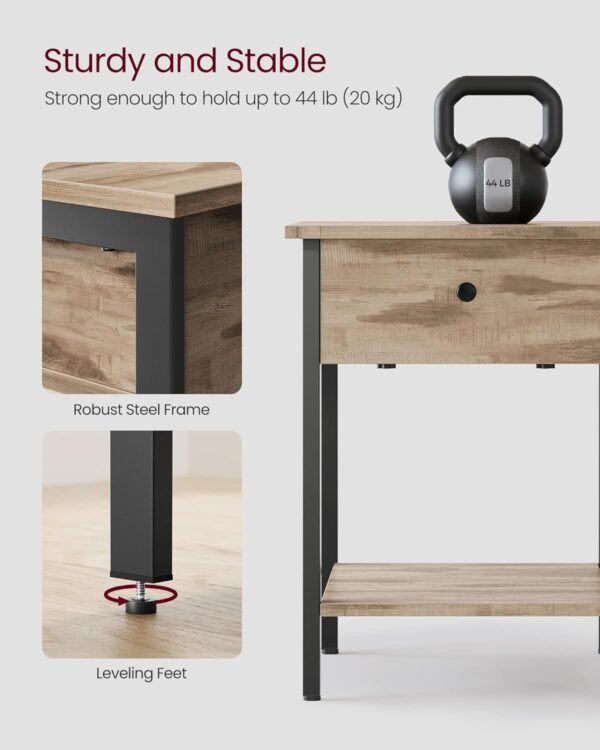 Bedside Table with Drawer, Side Table, End Table, for Bedroom, Office, Industrial, Camel Brown and Black ULET055B50