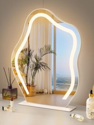 Vanity Mirror with Lights 17.7" X 21.6" Irregular Cute Cloud Lighted Makeup Mirror with Dimmable 3 Light Modes Esthetics Hollywood Mirror for Tabletop Wall-Mounted Bedroom Beauty Salon