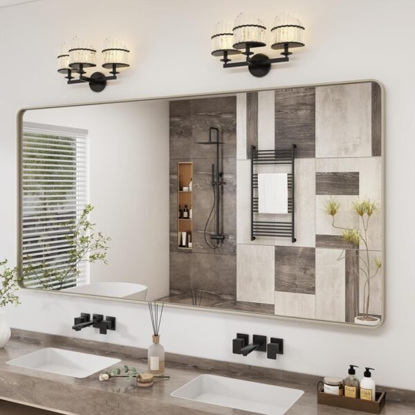 20x30 Silver Bathroom Mirror, Silver Wall Mirror for Vanity, Brushed Metal Framed Rectangle Mirror, Anti-Rust, Brushed Nickel,Shatterproof, Round Corners(Horizontally/Vertically)