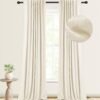 100% Blackout Curtains for Bedroom, Thermal Insulated Linen Blackout Curtains 96 Inch Length 2 Panels Set, Back Tab/Rod Pocket Room Darkening Curtains for Bedroom, Nursery -Oatmeal,W50 X L96