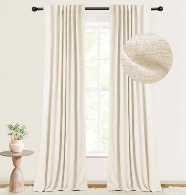 100% Blackout Curtains for Bedroom, Thermal Insulated Linen Blackout Curtains 96 Inch Length 2 Panels Set, Back Tab/Rod Pocket Room Darkening Curtains for Bedroom, Nursery -Oatmeal,W50 X L96