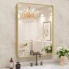 22x30 Inch Bronze Bathroom Mirror for Vanity, Brushed Bronze Metal Frame Mirror for Wall, Rounded Rectangle Bronze Frame Mirror with Tempered Glass, Anti-Rust (Horizontal/Vertical)