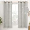 Natural Linen Curtains 63 Inch Length 2 Panels Bronze Grommet Linen Textured Short Window Drapes Light Filtering for Living Room Bedroom, 52 X 63 Inch