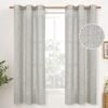 Natural Linen Curtains 63 Inch Length 2 Panels Bronze Grommet Linen Textured Short Window Drapes Light Filtering for Living Room Bedroom, 52 X 63 Inch