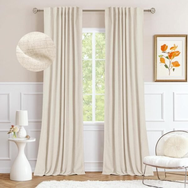 100% Blackout Curtains for Bedroom, Thermal Insulated Linen Blackout Curtains 96 Inch Length 2 Panels Set, Back Tab/Rod Pocket Room Darkening Curtains for Bedroom, Nursery -Oatmeal,W50 X L96
