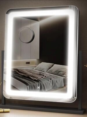 Makeup Vanity Mirror with Lights 15.2" Large LED Lighted Mirror, Hollywood Make Up Mirror with Lighting for Bedroom Tabletop, Smart Touch, Detachable 10X Magnification 360° Rotation, (White)