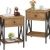 Nightstands, Modern End Side Tables,Night Stand with Drawer &Storage Shelf for Bedroom living Room Office Lounge, Black