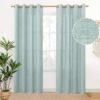 Natural Linen Curtains 63 Inch Length 2 Panels Bronze Grommet Linen Textured Short Window Drapes Light Filtering for Living Room Bedroom, 52 X 63 Inch