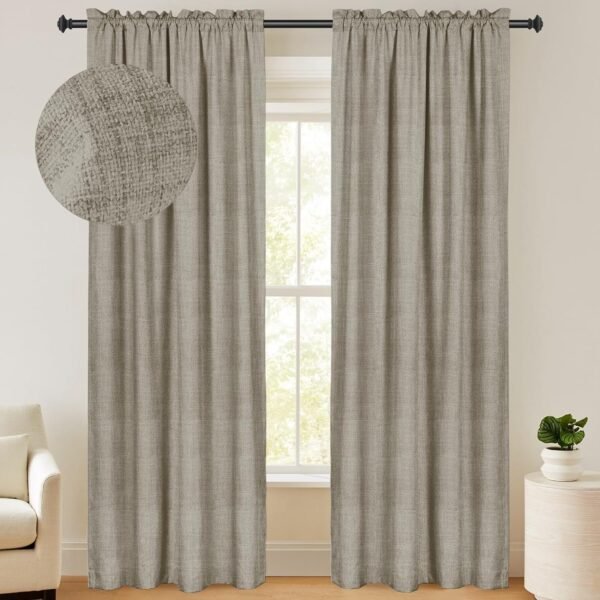 100% Blackout Shield Linen Blackout Curtains 84 Inches Long 2 Panels Set, Blackout Curtains for Bedroom, Thermal Insulated Rod Pocket Window Curtains & Drapes Living Room, 50W X 84L, Beige