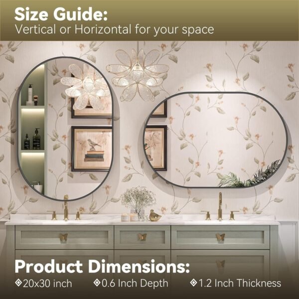 813zAdm2itL._AC_SL1500.jpg Black Oval Mirror for Bathroom Vanity 20x30 Inch, Matte Black Bathroom Mirrors for Wall Metal Frame, Wall Mounted Mirror for Bedroom Living Room Wall Decor Hang Vertical and Horizontal