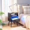 Nightstand with Charging Station and LED Lights, Night Stands with Drawer, End Bedside Table with USB Ports & Outlets, Side Table for Bedroom, LED Nightstands, for Bedroom, Black BB01UDBZ01